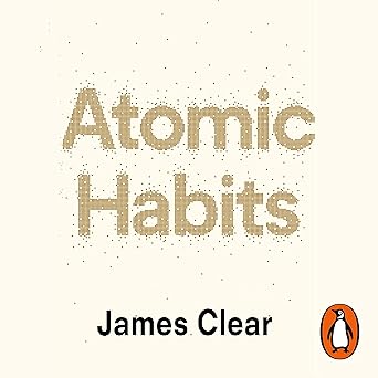 Cover of 'Atomic Habits' audiobook by James Clear, featuring a clean and simple design with a dotted pattern.