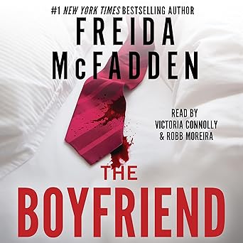 The Boyfriend audiobook cover featuring dark, mysterious elements symbolizing suspense and psychological thrills.