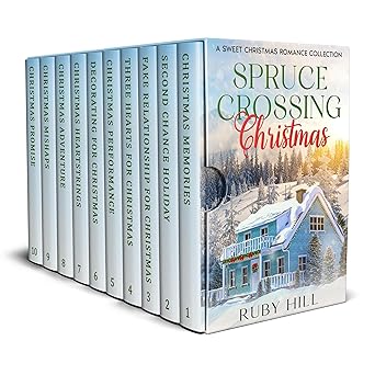 Spruce Crossing Christmas: A Sweet Christmas Romance Collection audiobook cover featuring festive holiday illustrations and cozy small-town vibes